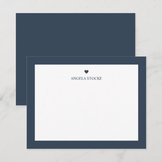 Persoonlijke naam Navy Blauwe Hart Notitiekaartje (Voorkant / Achterkant)