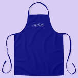 Persoonlijke naam Navy Blue Chefs Schort<br><div class="desc">Bescherm uw kleding in stijl met dit lange blauw schort van de marine met uw douanenaam die in elegant wit krommend manuscript wordt gedrukt. Dit hoogwaardige en duurzame schort is ideaal voor iedereen die zijn unieke stijl wil laten zien terwijl hij schoon en beschermd blijft. Het elegante ontwerp en de...</div>