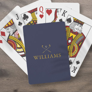 Persoonlijke naam Navy Blue en Gouden Golfclubs Pokerkaarten