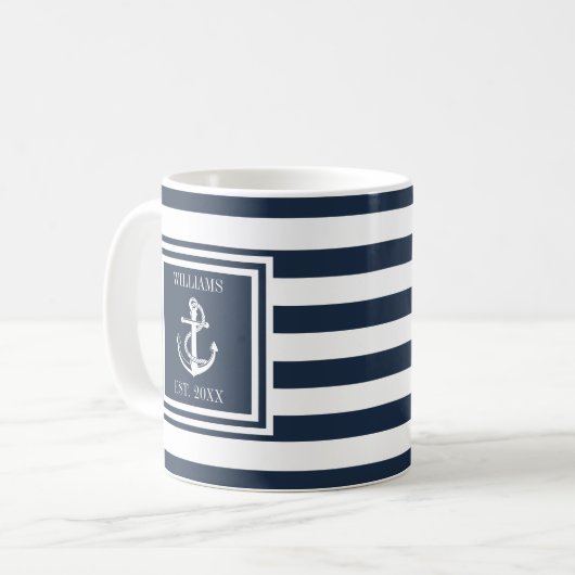 Persoonlijke naam Navyblauwe streep Nautilische an Koffiemok (Voorkant links)