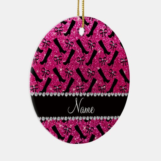 Persoonlijke naam neon hot roze glitter boows keramisch ornament (Rechts)