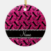 Persoonlijke naam neon hot roze glitter boows keramisch ornament (Voorkant)