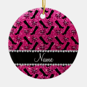 Persoonlijke naam neon hot roze glitter boows keramisch ornament