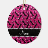 Persoonlijke naam neon hot roze glitter boows keramisch ornament (Links)