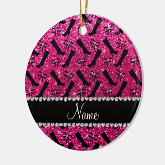 Persoonlijke naam neon hot roze glitter boows keramisch ornament (Links)