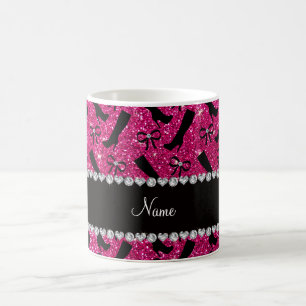Persoonlijke naam neon hot roze glitter boows koffiemok