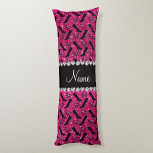 Persoonlijke naam neon hot roze glitter boows lichaamskussen