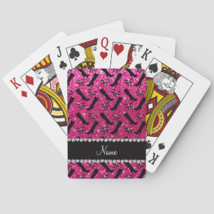 Persoonlijke naam neon hot roze glitter boows pokerkaarten