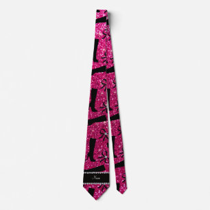 Persoonlijke naam neon hot roze glitter boows stropdas