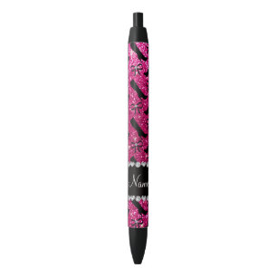 Persoonlijke naam neon hot roze glitter boows zwarte inkt pen