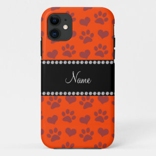 Persoonlijke naam neon oranje harten en pooafdrukk Case-Mate iPhone case