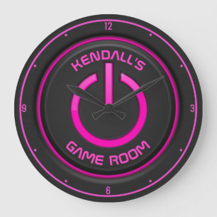 Persoonlijke naam Neon Power Button Game Room Sign Grote Klok