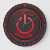 Persoonlijke naam Neon Power Button Game Room Sign Grote Klok (Voorkant)