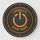 Persoonlijke naam Neon Power Button Game Room Sign Grote Klok (Voorkant)