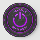 Persoonlijke naam Neon Power Button Game Room Sign Grote Klok (Voorkant)