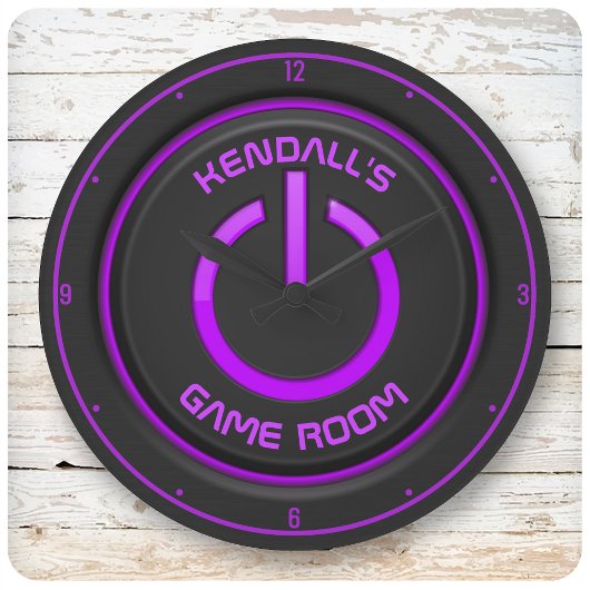 Persoonlijke naam Neon Power Button Game Room Sign Grote Klok