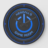 Persoonlijke naam Neon Power Button Game Room Sign Grote Klok (Voorkant)