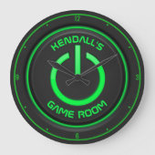 Persoonlijke naam Neon Power Button Game Room Sign Grote Klok (Voorkant)