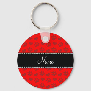 Persoonlijke naam neon red hararts en pootafdrukke sleutelhanger