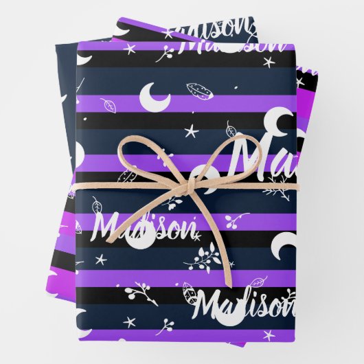 Persoonlijke naam Night Halloween Girl Whimsical Inpakpapier Vel (In situ)