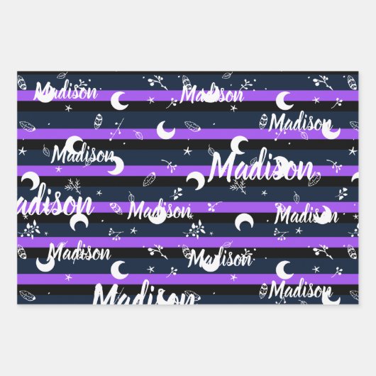 Persoonlijke naam Night Halloween Girl Whimsical Inpakpapier Vel (Voorkant)