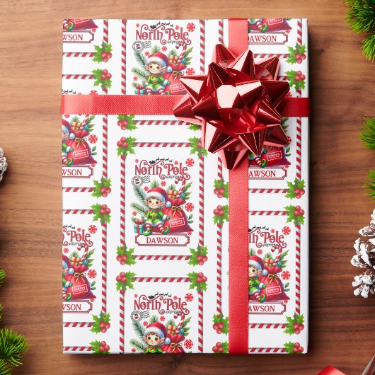 Persoonlijke naam Noordpool Bezorg Elf Cadeaupapier