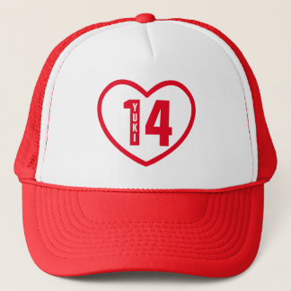 Persoonlijke naam, nummer, kleuren. Yuki 14 Heart Trucker Pet
