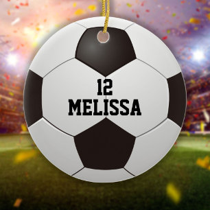 Persoonlijke naam nummer voetbal keramisch ornament
