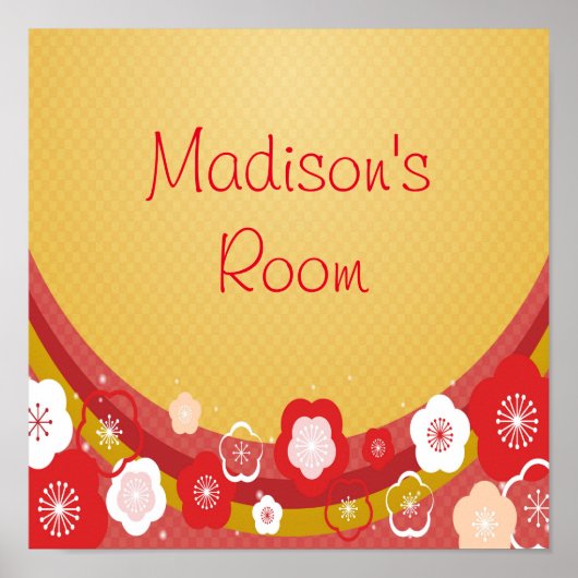 Persoonlijke naam of tekst Aziatische Floral Abstr Poster (Voorkant)