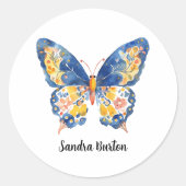 Persoonlijke naam of tekst met vlinder ronde sticker (Voorkant)