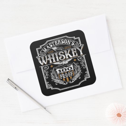 Persoonlijke NAAM Old West Whiskey Brewery Bar Vierkante Sticker (Envelop)