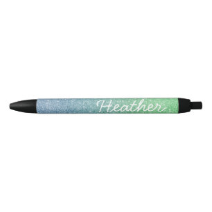 persoonlijke naam Ombre Glitter Blue Green Zwarte Inkt Pen