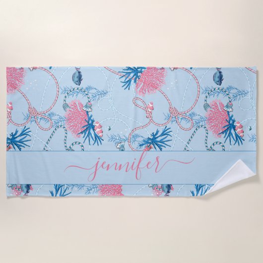 Persoonlijke naam onder het Zee Reef Pattern Strandlaken (Voorkant)
