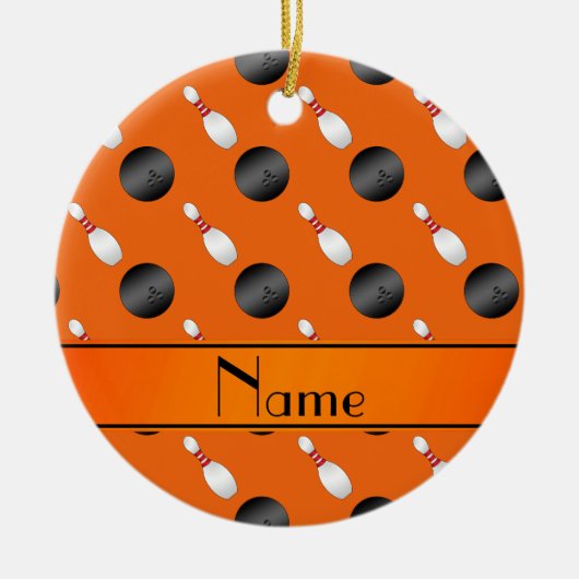 Persoonlijke naam oranje bowlingballen keramisch ornament (Voorkant)
