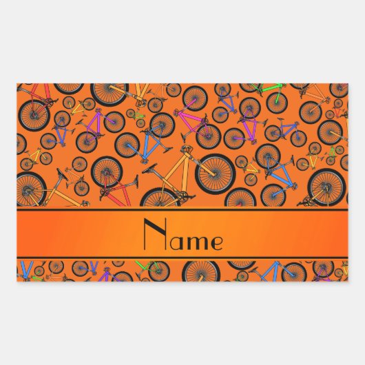 Persoonlijke naam oranje mountainbikes rechthoekige sticker (Voorkant)