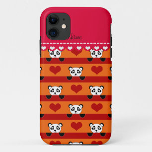 Persoonlijke naam oranje panda rode strepen iPhone 11 hoesje