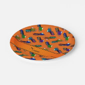 Persoonlijke naam oranje sneeuwscooters papieren bordje (Gekanteld)