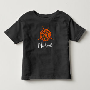 Persoonlijke Naam Oranje Spinnenweb Halloween Kinder Shirts