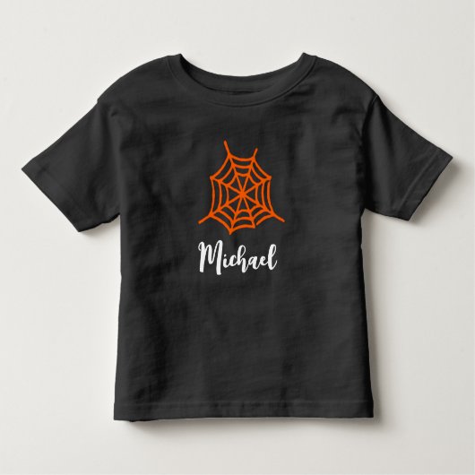 Persoonlijke naam Oranje Spinnenweb Halloween Kinder Shirts (Voorkant)
