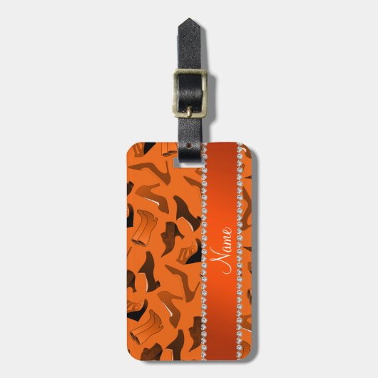 Persoonlijke naam oranje vrouwenschoenen bagagelabel (Voorkant verticaal)