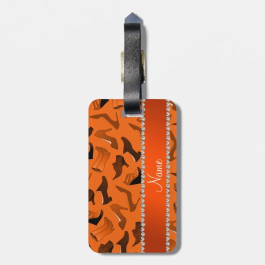 Persoonlijke naam oranje vrouwenschoenen bagagelabel (Achterkant verticaal)