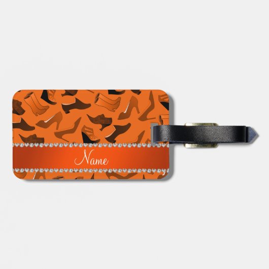 Persoonlijke naam oranje vrouwenschoenen bagagelabel (Achterkant horizontaal)
