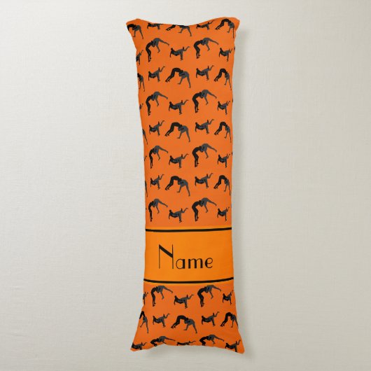Persoonlijke naam oranje worstelsilhouettes lichaamskussen (Voorkant Verticaal)