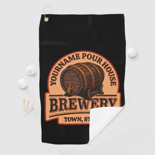 Persoonlijke naam Oude eik Barrel Beer Keg Brewery Golfhanddoek (Insitu)