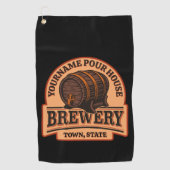 Persoonlijke naam Oude eik Barrel Beer Keg Brewery Golfhanddoek (Voorkant)