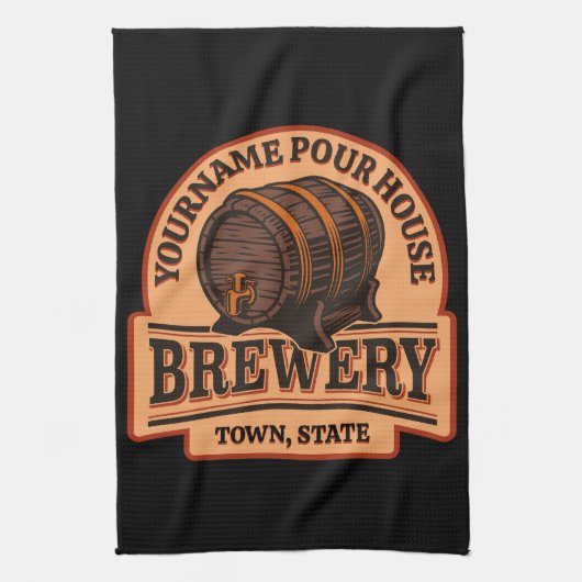 Persoonlijke naam Oude eik Barrel Beer Keg Brewery Theedoek (Verticaal)