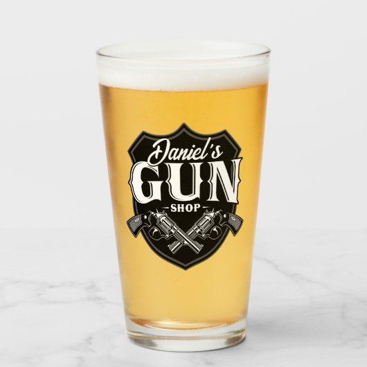 Persoonlijke NAAM Oude Pistool Revolvers Winkelvuu Glas (Voorkant gevuld)