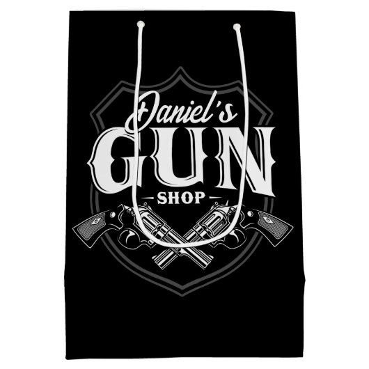 Persoonlijke NAAM Oude Pistool Revolvers Winkelvuu Medium Cadeauzakje (Achterkant)
