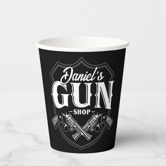 Persoonlijke NAAM Oude Pistool Revolvers Winkelvuu Papieren Bekers (Voorkant)