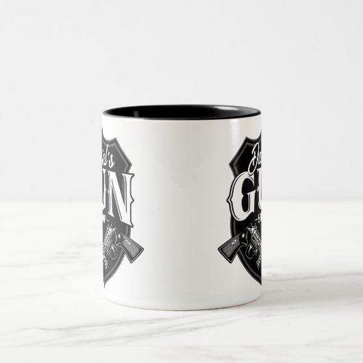 Persoonlijke NAAM Oude Pistool Revolvers Winkelvuu Tweekleurige Koffiemok (Center)